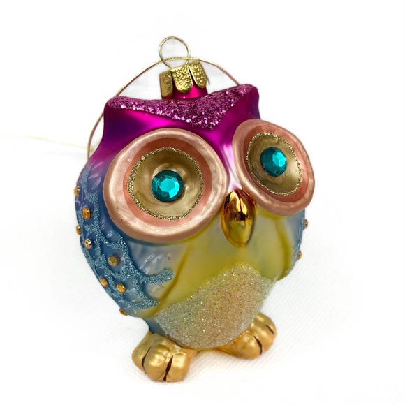 Bejeweled, Multicolored Metallic, Sparkling, Glass Owl Ornament - Picture 1 of 10